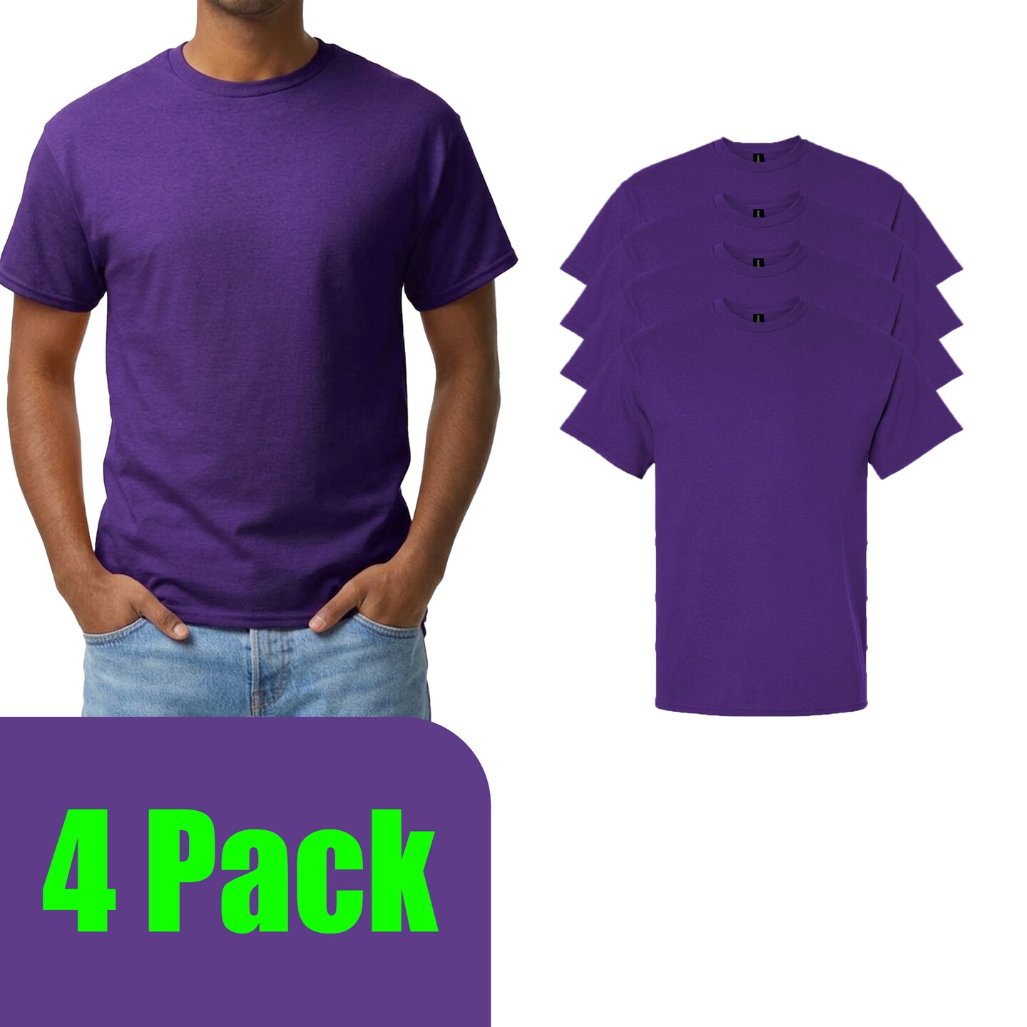 Gildan Men's Ultra Cotton Short Sleeve T-Shirt, Adult Purple Color Craft Bundle Blank Tee Set, S–5XL