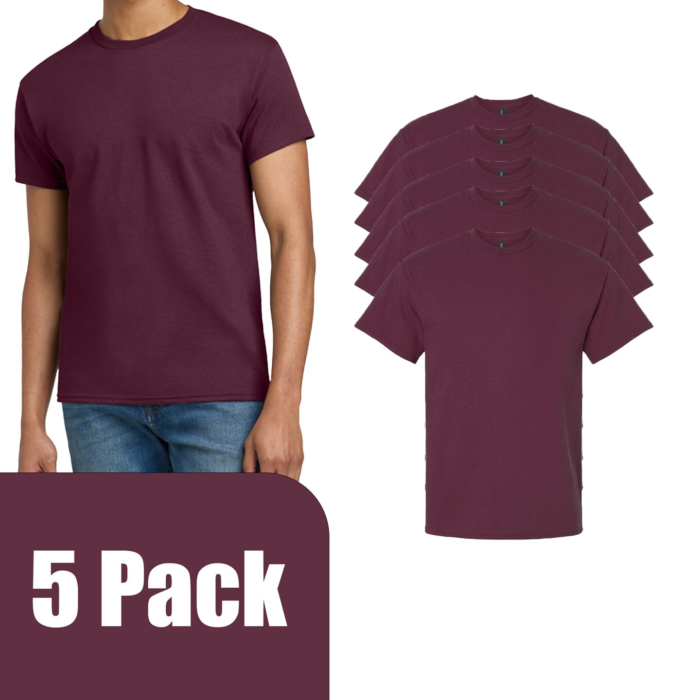 Gildan Ultra Cotton Maroon Short Sleeve T-Shirt Bundle for Heat Transfer, Crewneck Custom Printing Tee