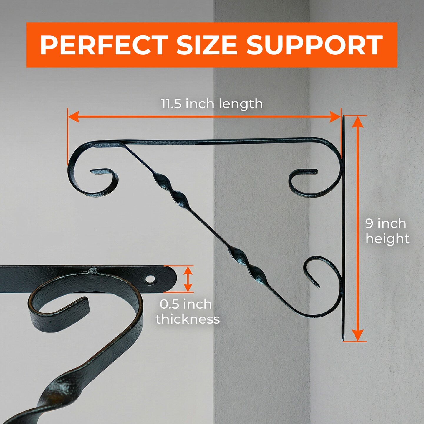 Scroll-Design Metal Wall Bracket for Hanging Accessories and Flowerpots for Indoor & Outdoor Use