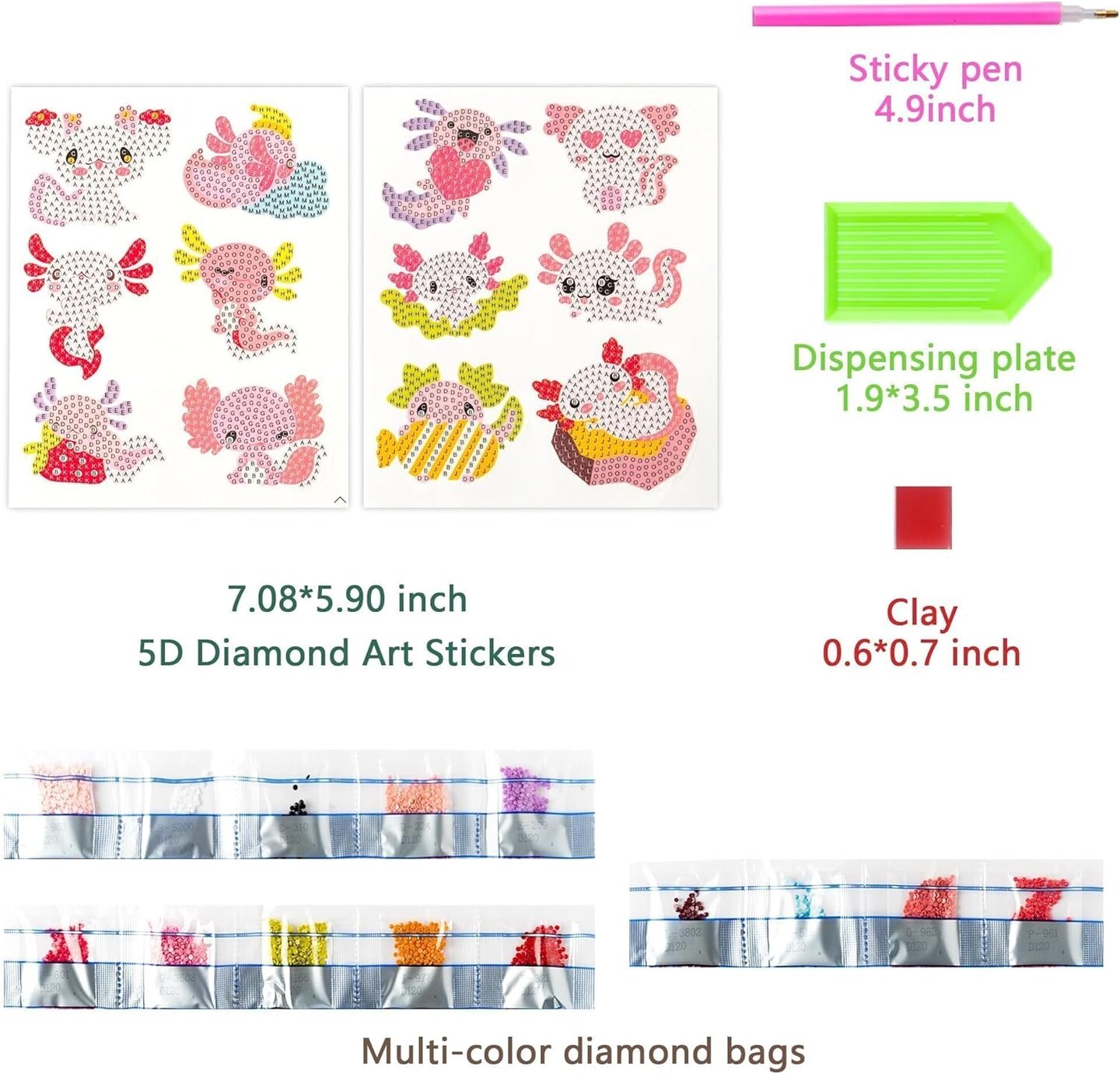 Diamond Art Kits - 12 Axolotl 5D DIY Creative Art Craft Mosaic Sticker for Kids&#x26;Adult Beginners Digital Diamond Art Parent Child Activity Kits Back to School Christmas Birthday Gifts