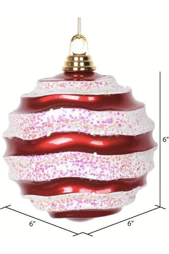 Red-White Candy Glitter Wave Ball Ornament