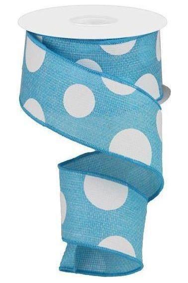 2.5&#x22; Faux Burlap Giant Polka Dot Ribbon: Light Blue &#x26; White (10 Yards)