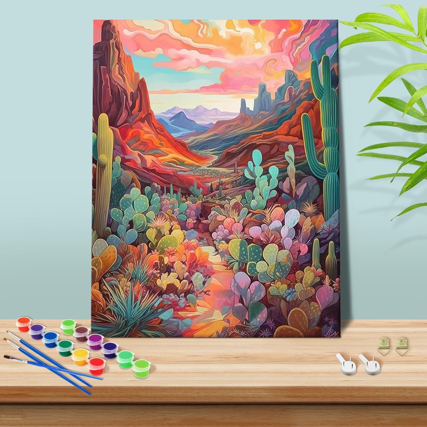 Peinture Par Numéros Cactus – Toile 40x50 Cm – Kit DIY Pour Adultes Débutants – Sans Cadre