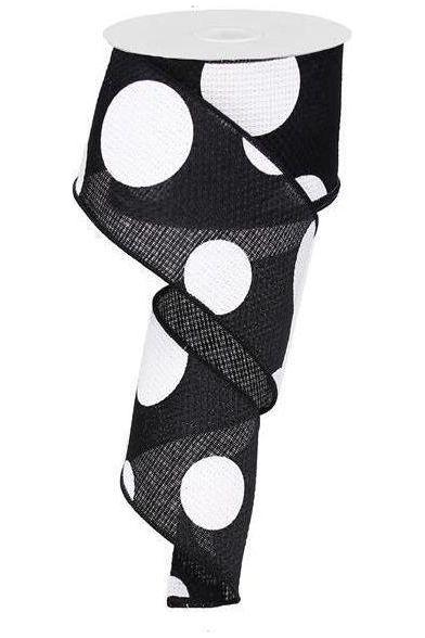 2.5&#x22; Faux Burlap Giant Polka Dot Ribbon: Black &#x26; White (10 Yards)
