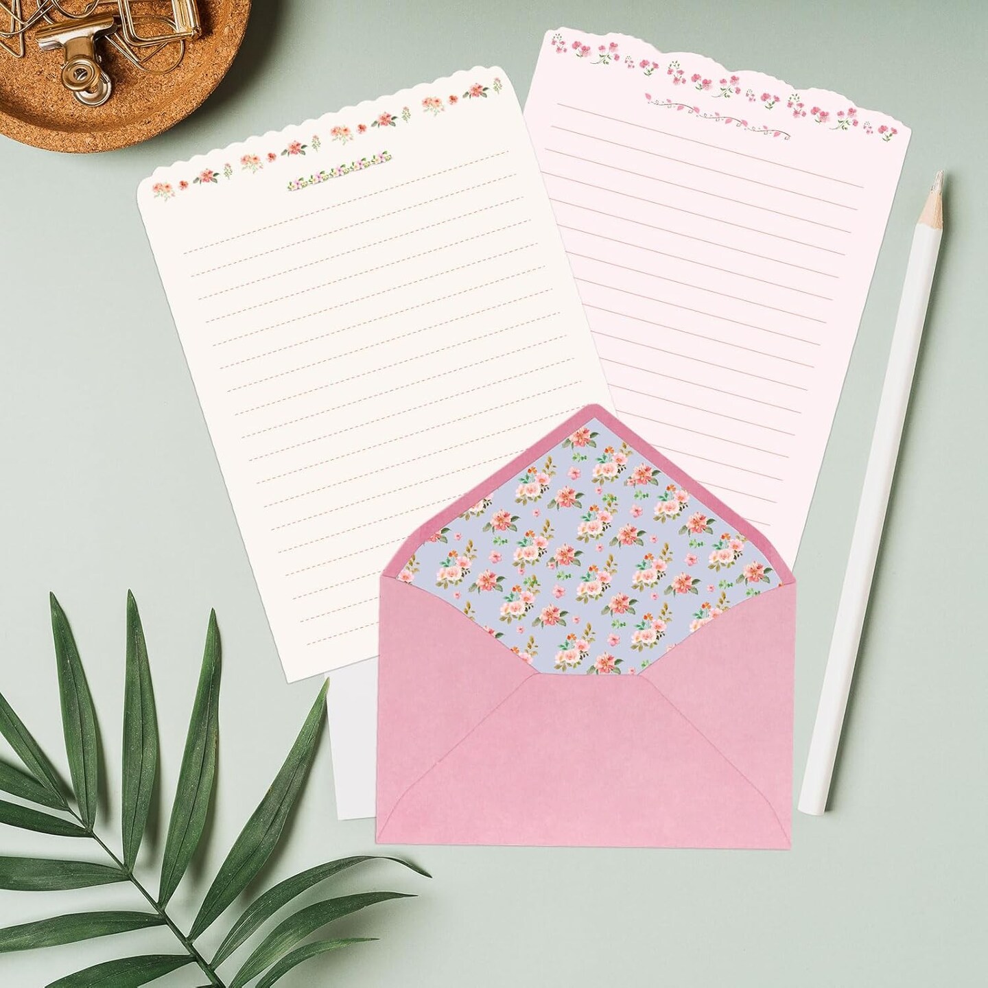 Stationary Paper and Envelopes Set, 24 PCS Writing Stationery Paper with 12 PCS Envelopes, Warm Floral Themed Envelope and Stationery Design for Invitations Gift Decorations Holiday Party