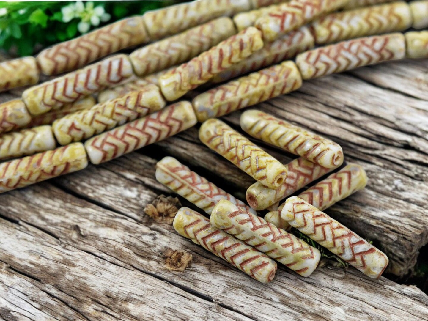 *11* 18x4mm Khaki Picasso Basket Weave Tube Beads