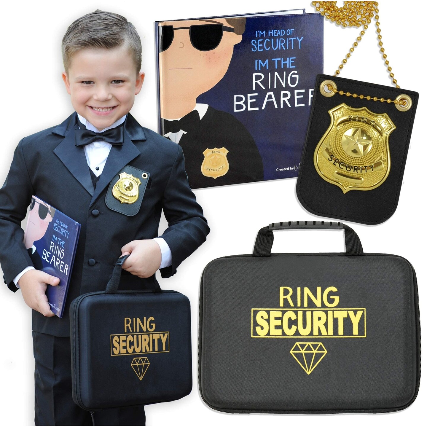 Tickle & Main Ring Bearer Gift Set, Includes Story Book, Badge, and Wedding Ring Security Briefcase, I'm Head of Security, Ages 3-14