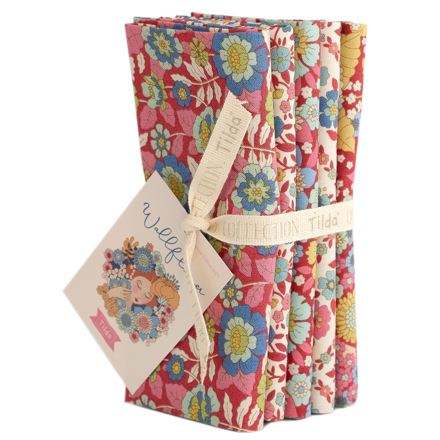 Tilda Wallflower Burgendy/Pink Fat Quarter Bundle - 5 pieces - 20&#x22; x 22&#x22; - 100% Cotton