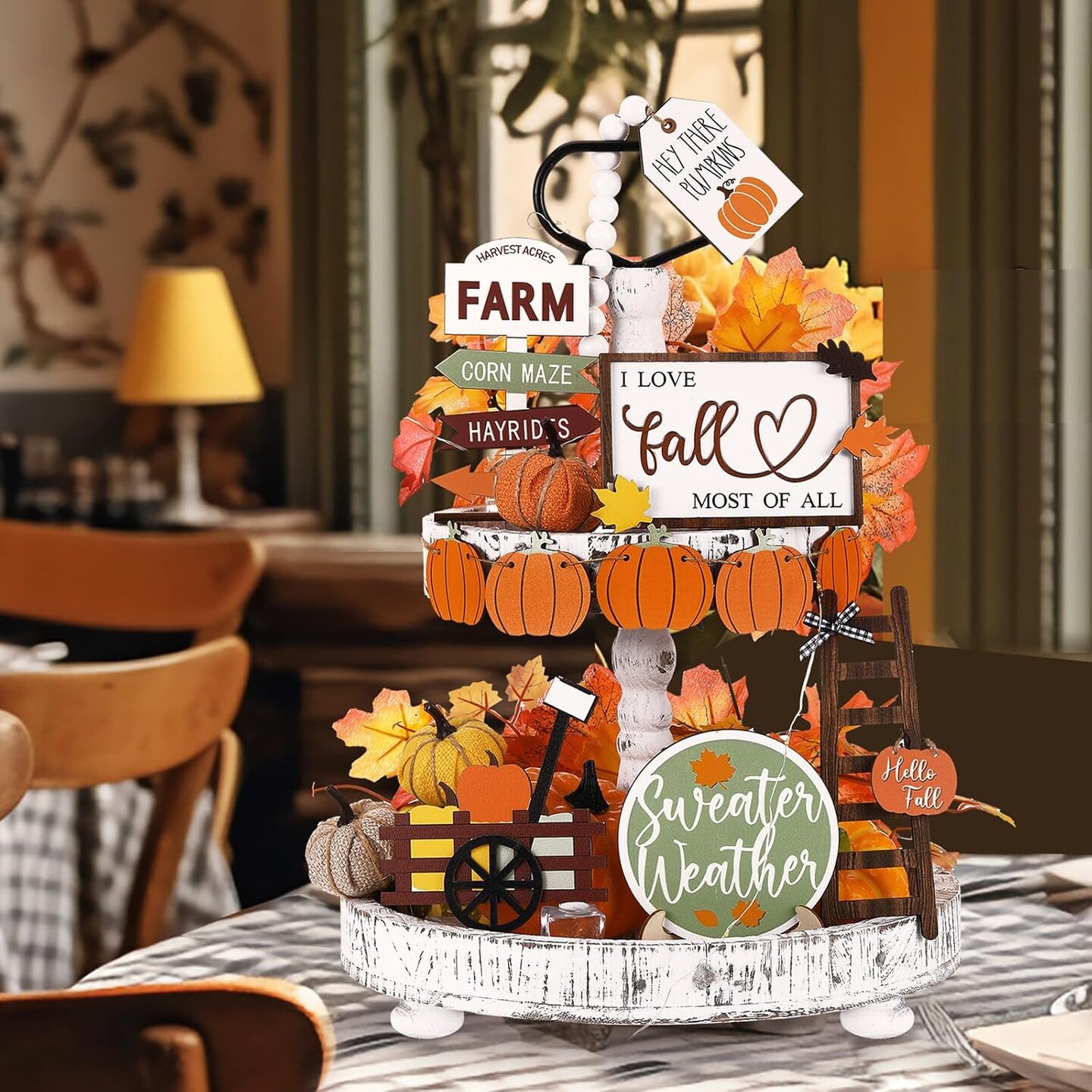 19 Pcs Fall Tiered Tray Decor Fall Home Decor Thanksgiving Day