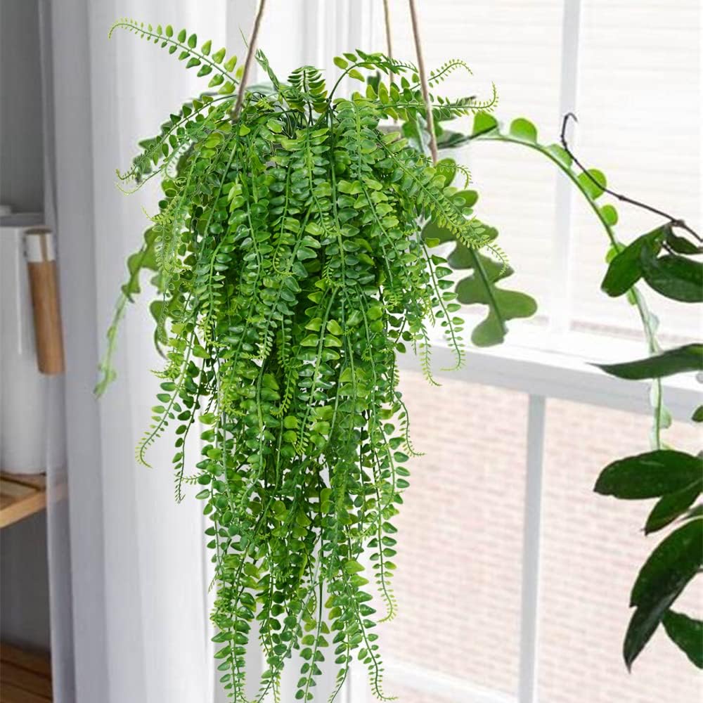 Artificial Hanging Plants Fake Plants 6 Pcs (Green) 2"D x 7"W x 5"H