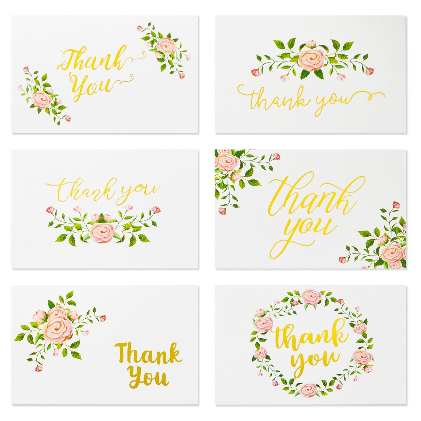 Thank You Notes with Envelopes - 4 x 6 In, Pink Rose Floral, 48-Pack - Gold Foil Accents for Wedding Thank You, Bridal Shower & Baby Shower