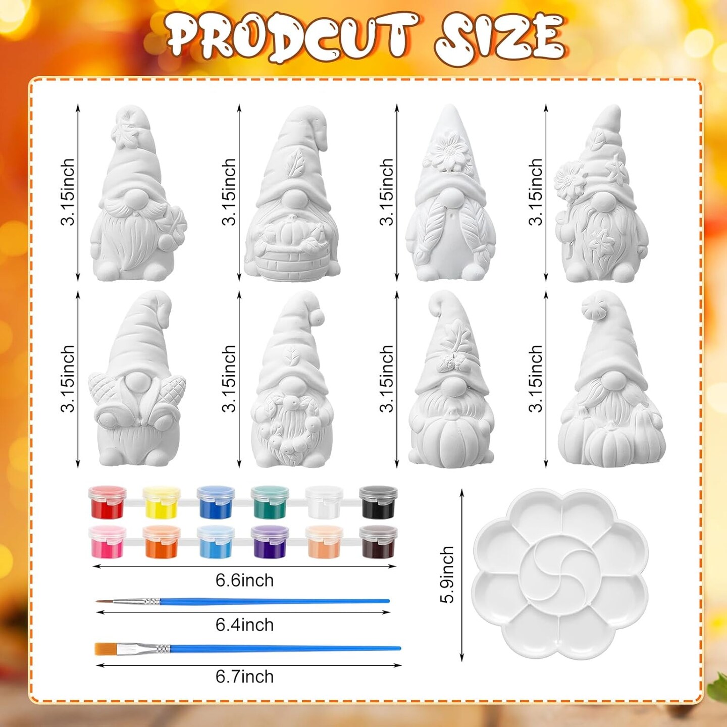 8 Pcs Fall Gnome Ceramics to Paint Pumpkin Ready to Paint Your Own Ceramic Gnome