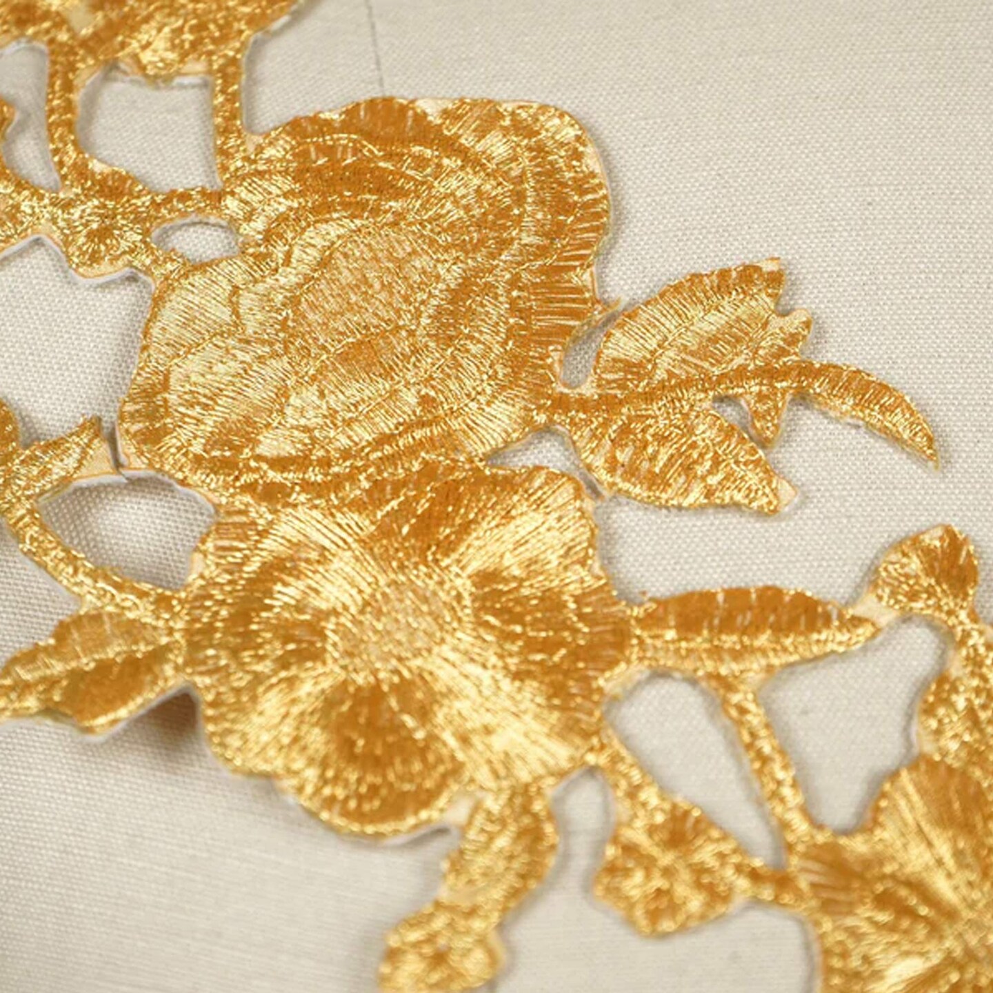2 Pieces 9.75" x 4.75" Gold Floral Appliques Metallic Embroidered Iron-On Patch Pair for Dresses, Jackets & DIY Crafts