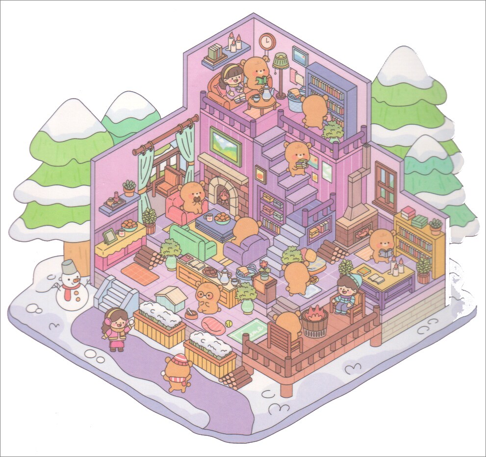 Cozy Winter House Isometric Sticker Scene Activity, Larger Size, Adorabilities