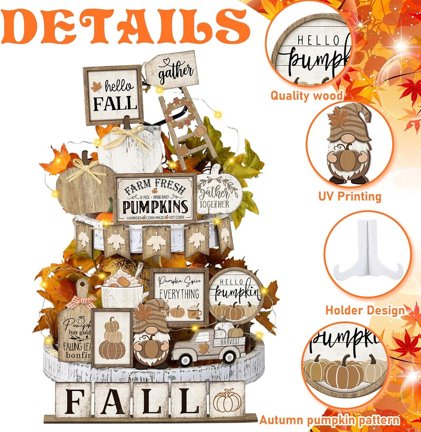 24 Pcs Fall Tiered Tray Decoration Set Thanksgiving Table Sign