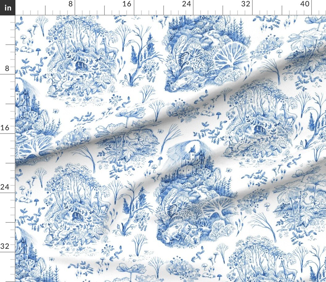 Various Fabrics by the Yard or Fat Quarter Toile Flowers Retro Fantasy Monochrome Frogs Fairy Castle De Jouy Nursery Custom Printed Fabric by Spoonflower