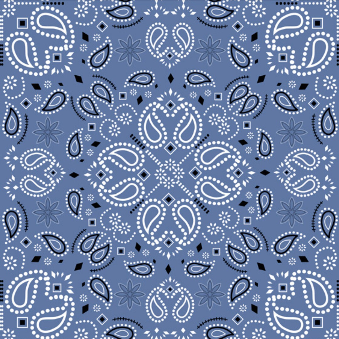 Bandana Handkerchief Blue Anti-Pill Premium No-Sew Throw Fleece Fabric Kit (50x60) with Navy Blue