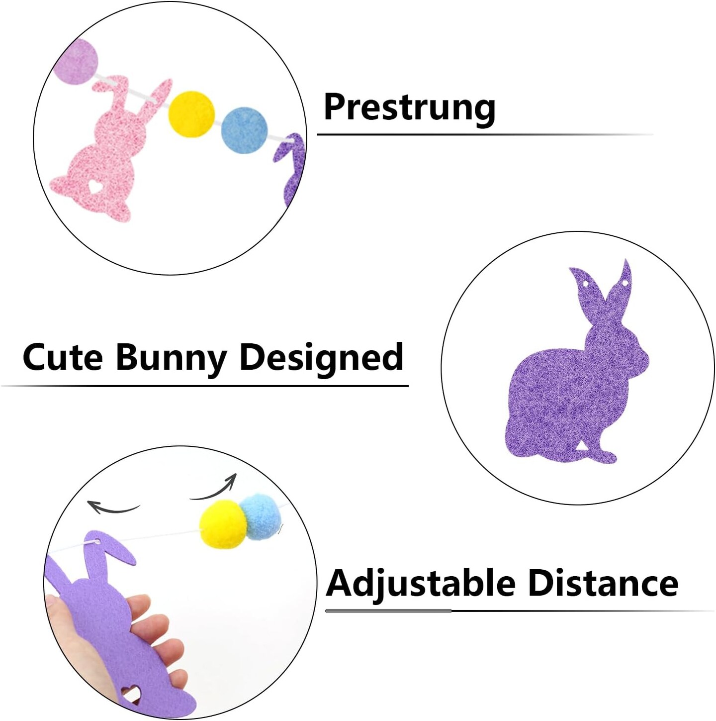 Happy Easter Garlands – Prestrung Felt Bunny & “Happy Easter” Banners for Mantle, Fireplace, Wall & Outdoor Spring Decor
