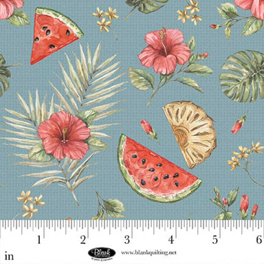 Fabric Blank Quilting Slate Fruits & Hibiscus Vintage Summer by the Quarter Yard 4640-70