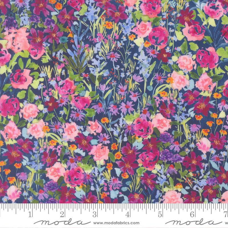 Fabric Moda Navy Garden Glitter Soulstice by the Quarter Yard 39866-12