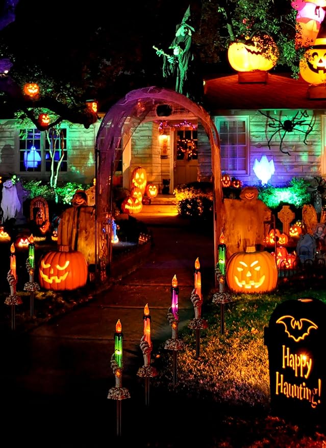 Hold Lighted Candle Stakes, Waterproof Battery Operated Pathway Decor with Timer, Light Up for Tabletop Indoor Outdoor Party Lawn Yard Garden Warm White