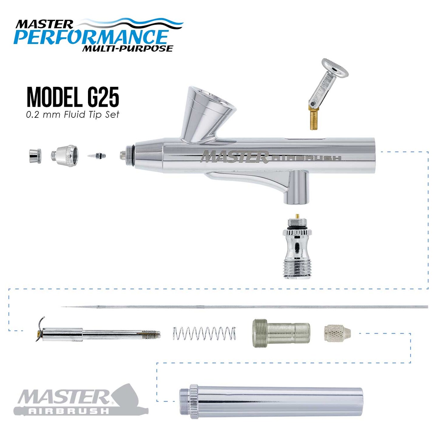 Master Performance G25 Multi-Purpose Precision Dual-Action Gravity Feed Airbrush, 0.2 mm Tip, 1/16 oz Cup