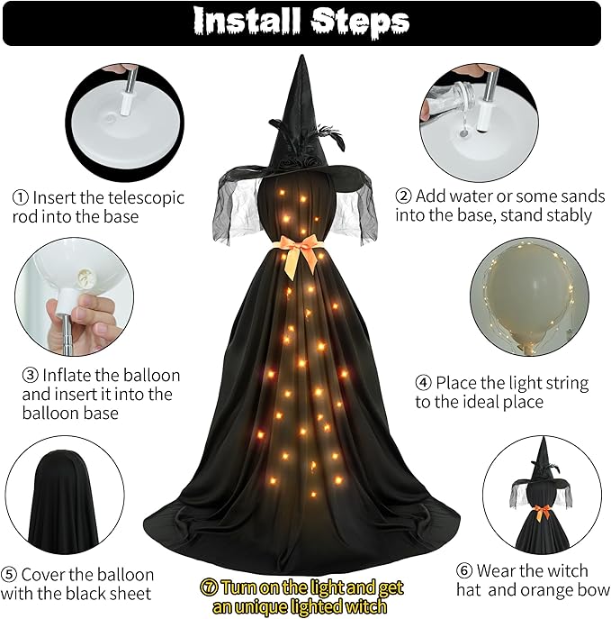 Spooky Lighted Witch Halloween Decor with Light Strings Battery Operated, Scary Standing Witch Decor for Halloween Festive Outside Yard Lawn Garden Front Porch