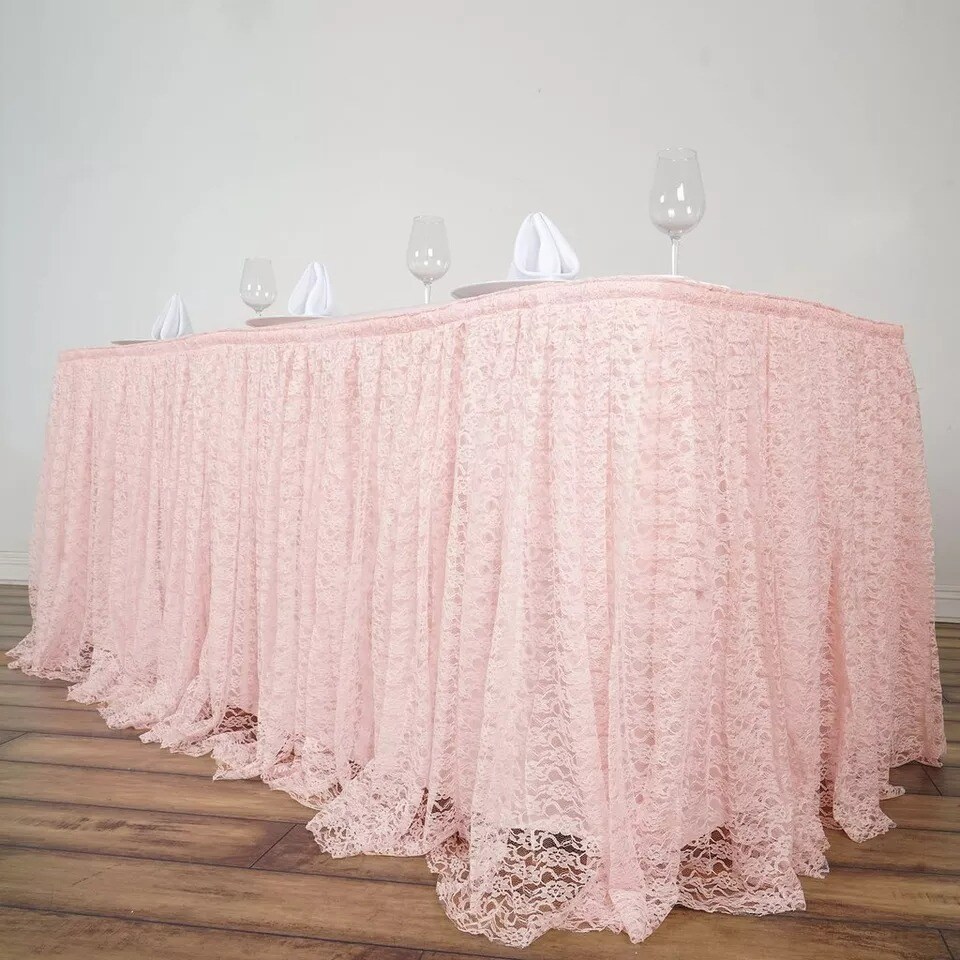 17 feet x 29&#x22; Blush LACE Banquet TABLE SKIRT TradeShow Wedding Party Catering