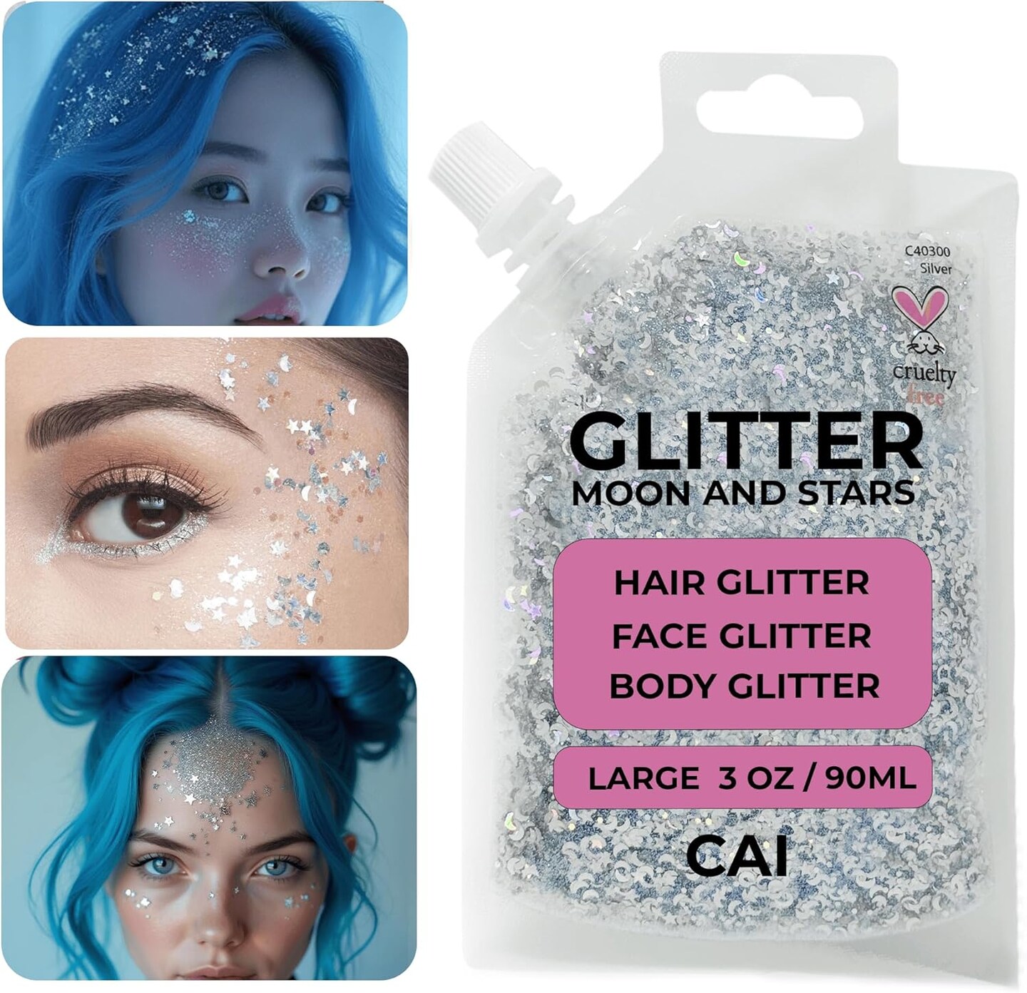 Hair Glitter Gel &#x2013; Body Glitter for Kids and Women - Silver