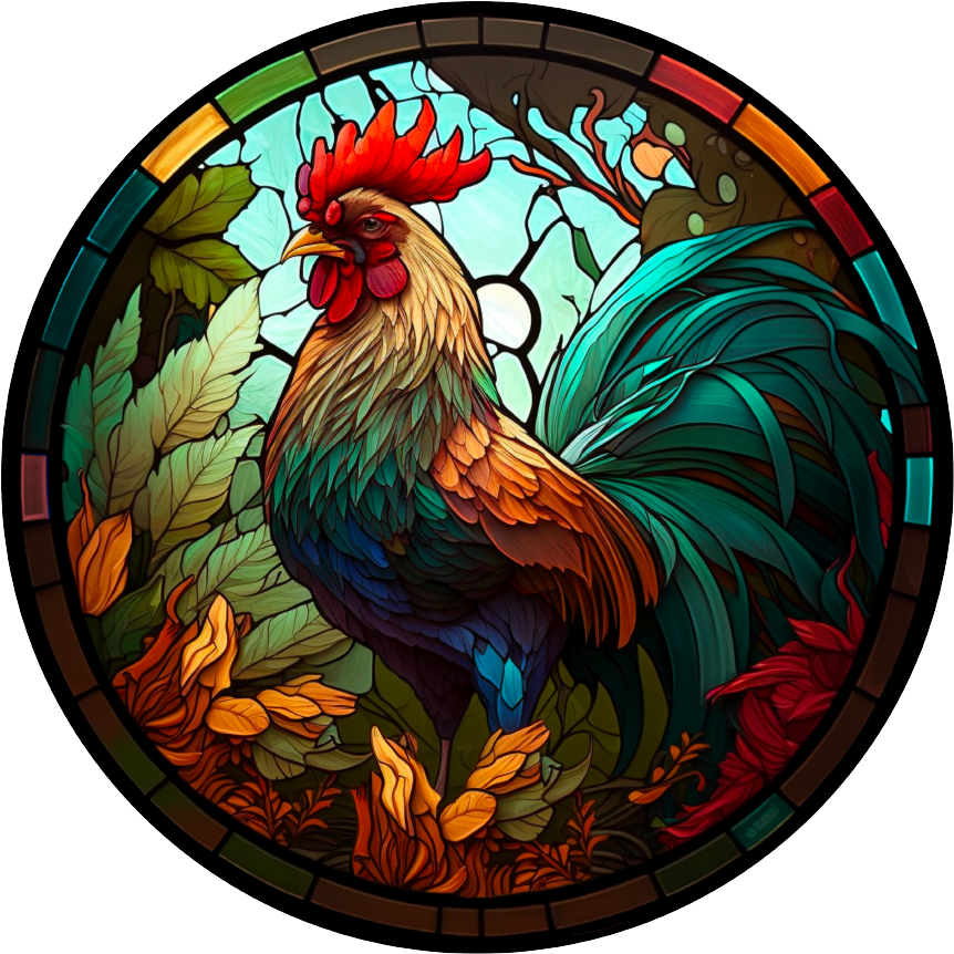 Colorful Stained Glass Rooster Sign