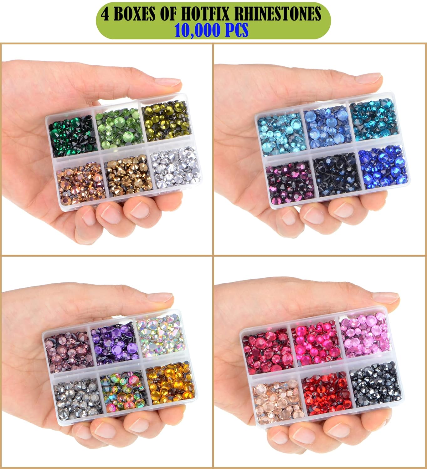 10000pcs Hotfix Flatback Rhinestones with Tweezers and Pen - 24 Mixed Color