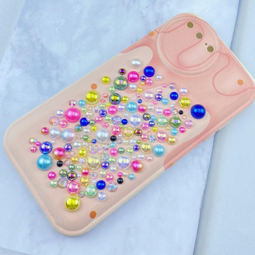 50g Mixed Size Flatback Resin Rhinestones & Half Pearls – 3mm-10mm AB Color for DIY Crafts, Nail Art, Shoes, Clothing, Tumblers, and Scrapbooking (Gold Series)