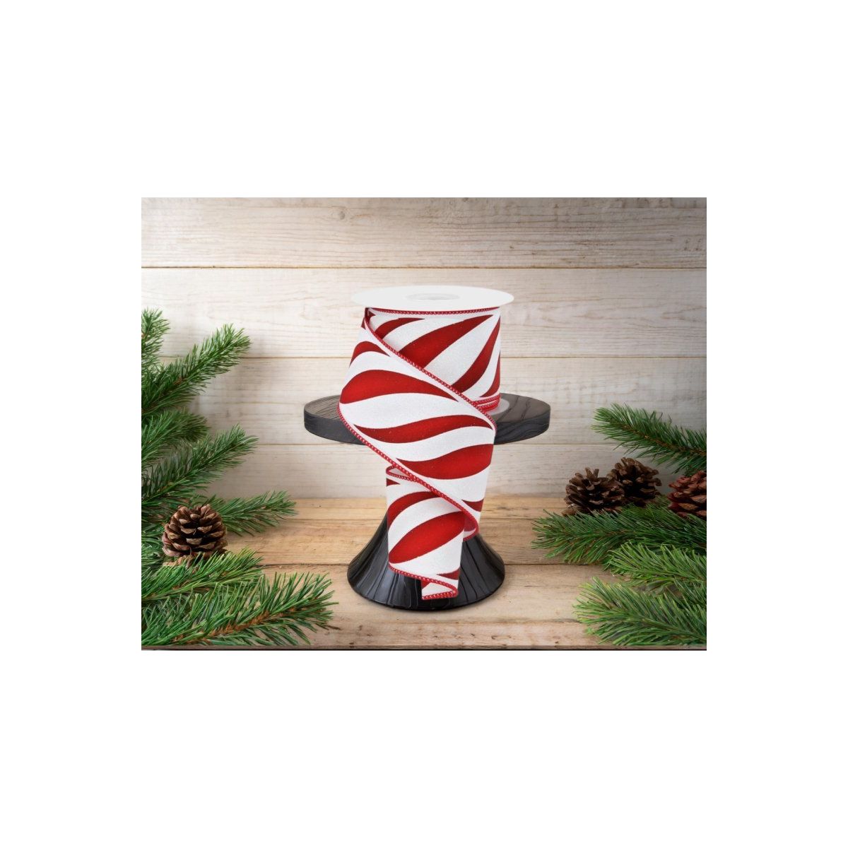 2.5&#x22; Swirl Candy Stripe Ribbon: Red/White (10 Yards)
