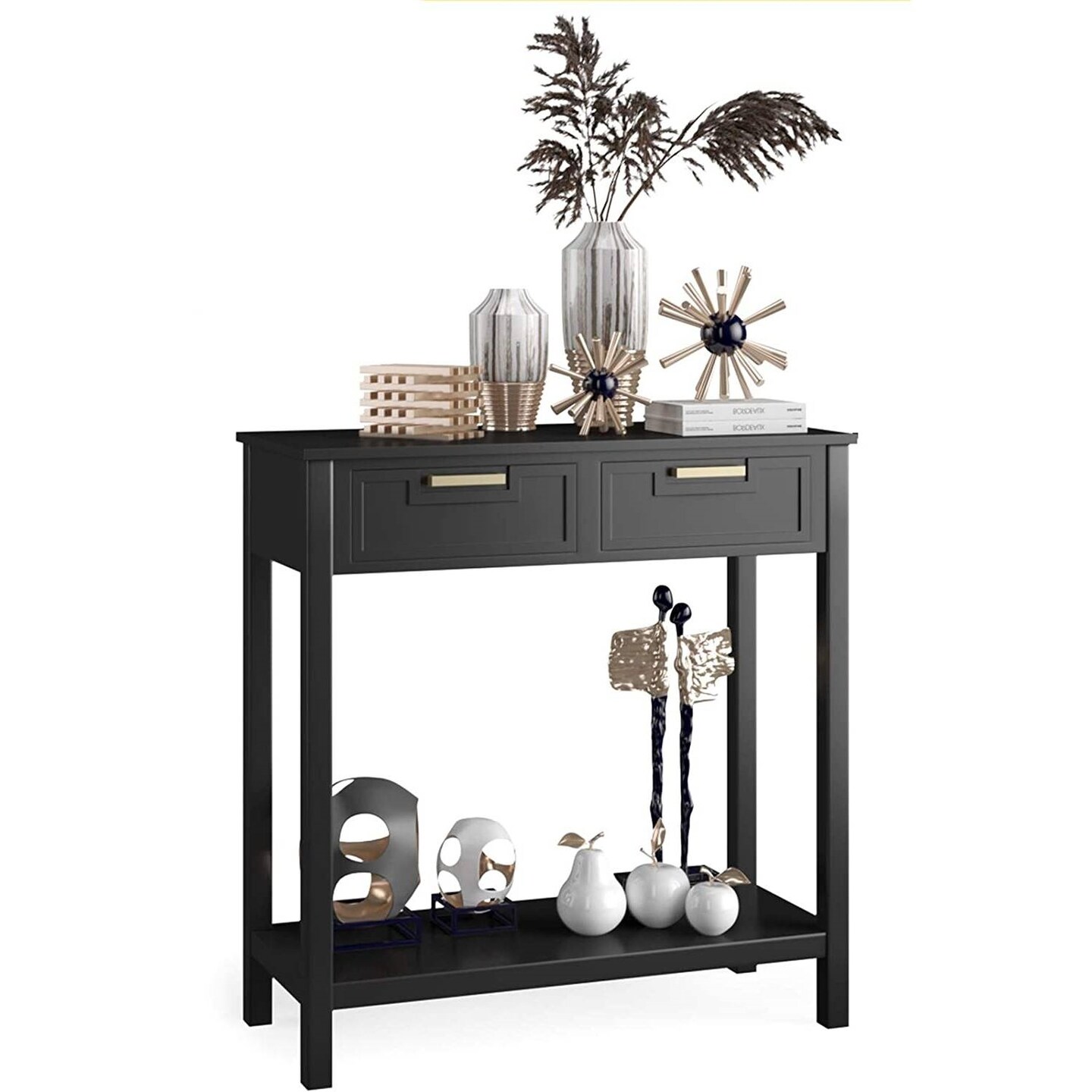Modern Acacia Wood Entryway Table with Drawers Waterproof MDF Accent Cabinet