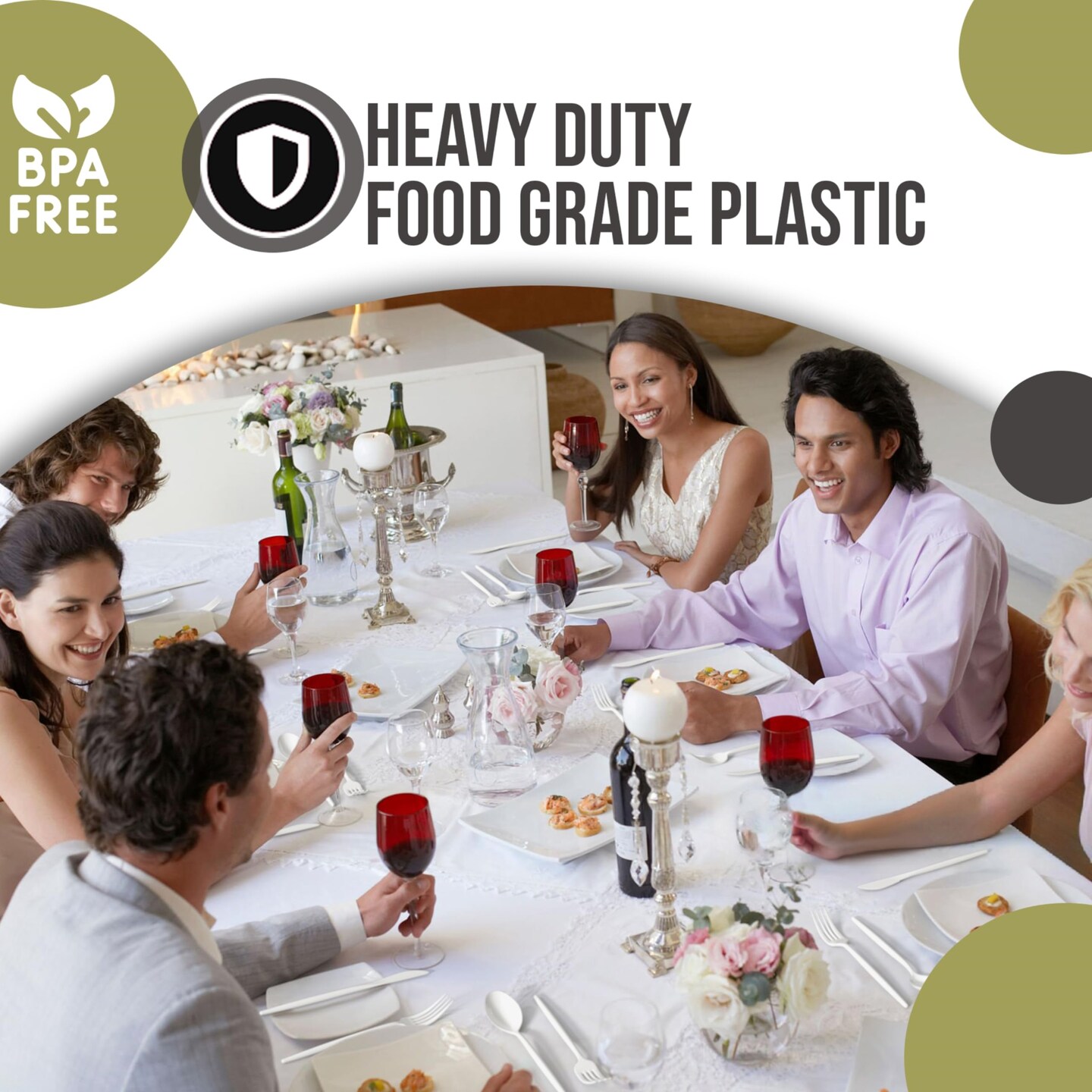 Trendables Disposable Silverware Set - Wedding Plastic Cutlery Dinnerware - Includes modern Forks, Plastic Spoons, disposable Knives - reflective Plastic Utensils Party Set