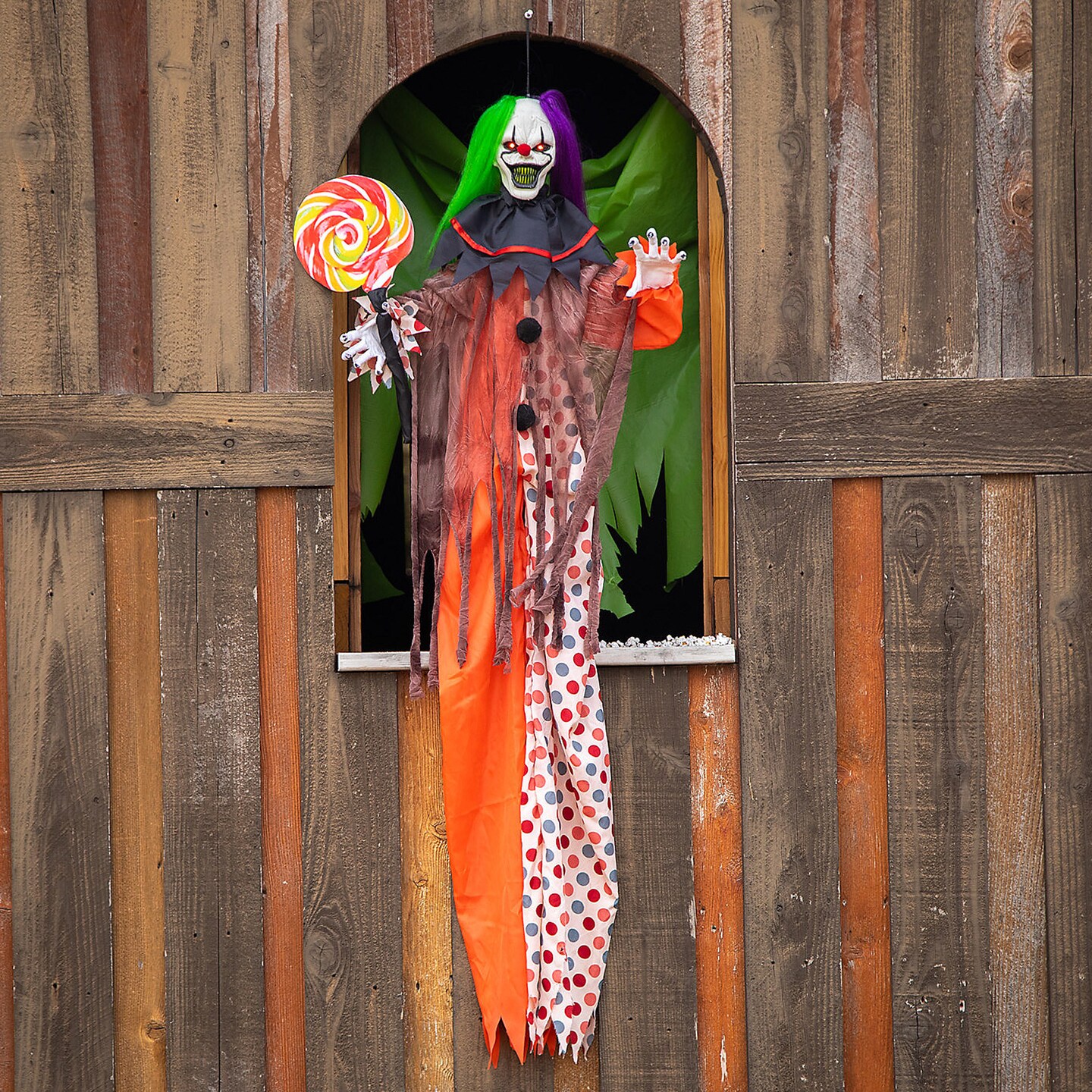 53 1/4&#x22; Animated &#x26; Light Up Clown Hanging Halloween Decoration
