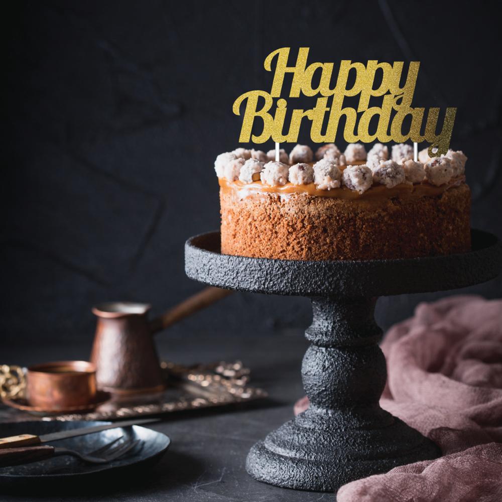 Gold Glitter Happy Birthday Cake Topper