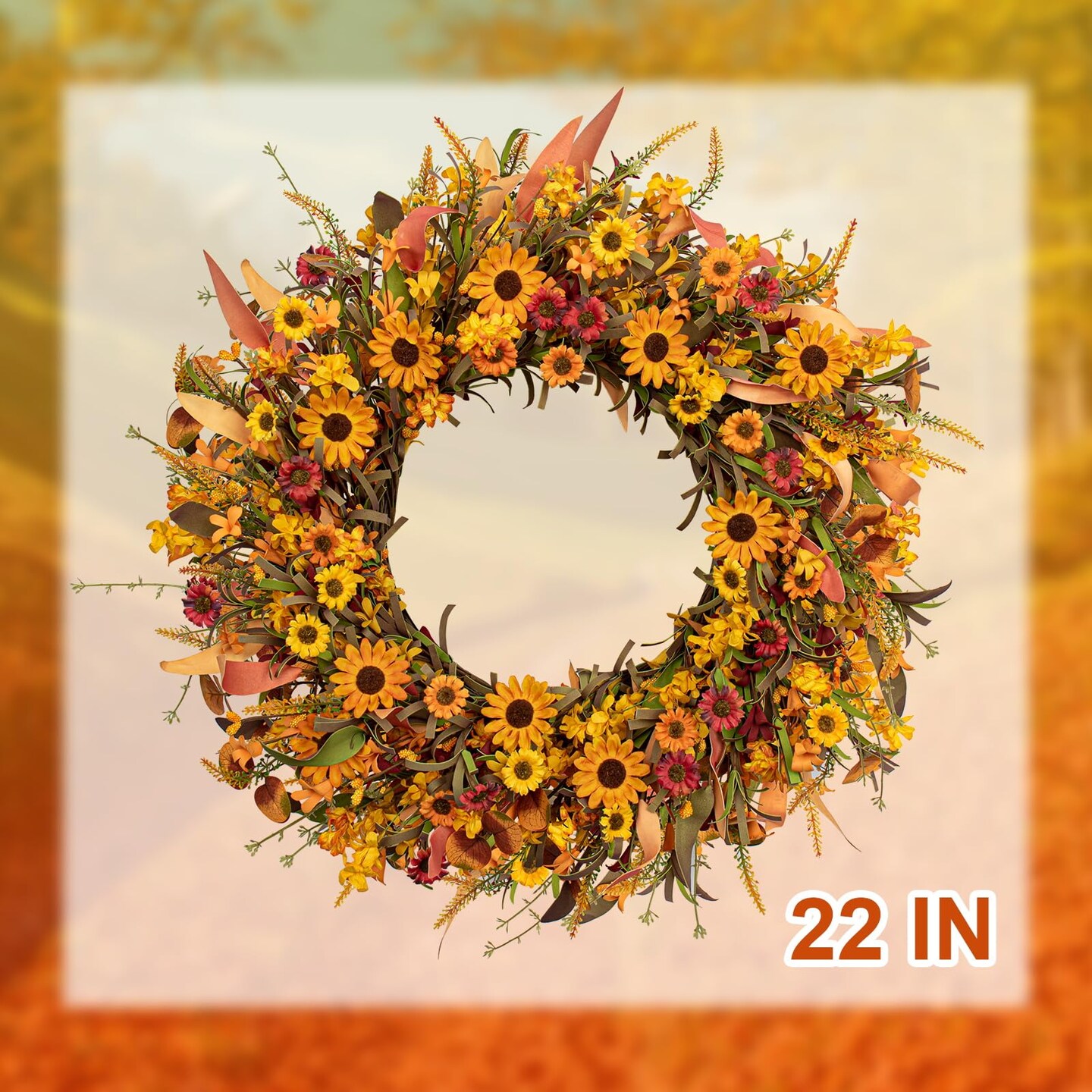 Artificial Fall Wreath 22 Inch Fall Wreaths for Front Door Autumn Porch Farmhouse Thanksgiving Day Harvest Festival