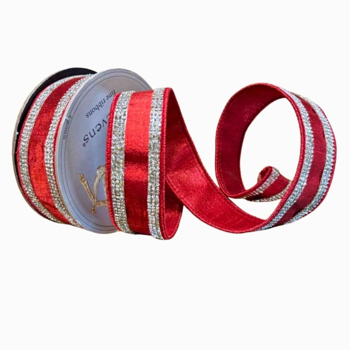 1.5&#x22; Metallic Dupion Jewel Stripe Ribbon: Red (5 Yards)