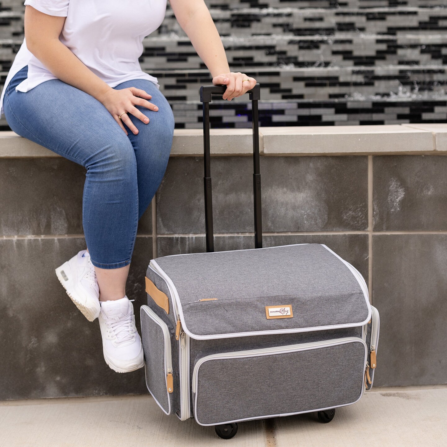 XL 4 Wheel Collapsible Deluxe Rolling Sewing Machine Storage Case, Heather Grey