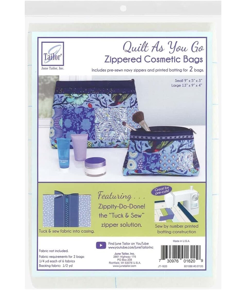 June Tailor Zippity-Do-Done Quilt As You Go Cosmetic Bag Kit, Navy Zipper, 2-Pack