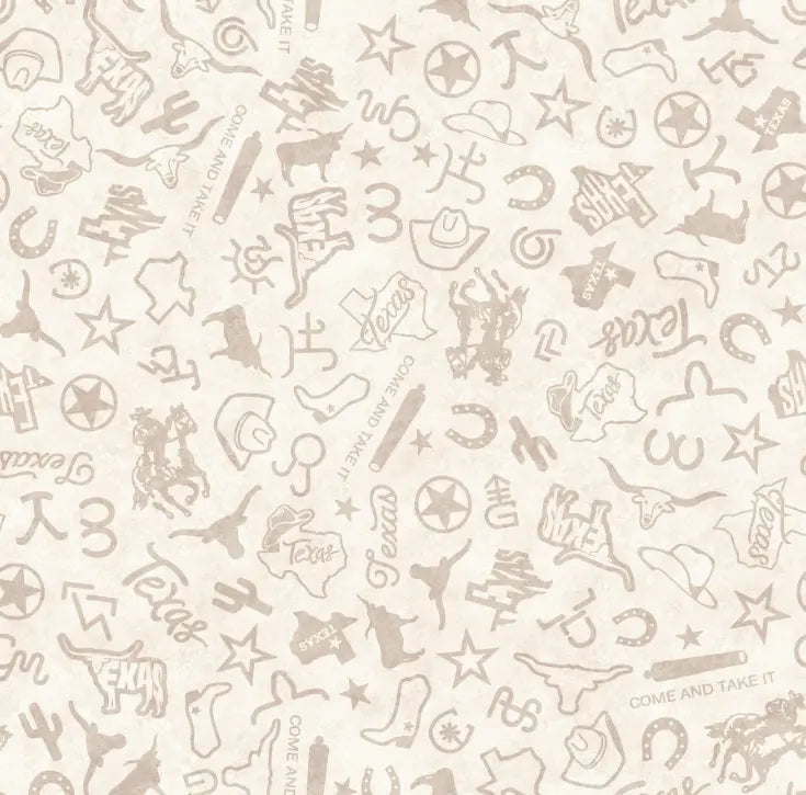 ATXSH Cream Texas Icons Tonal Blender Cotton 44&#x22;/45&#x22; Fabric Per Yard