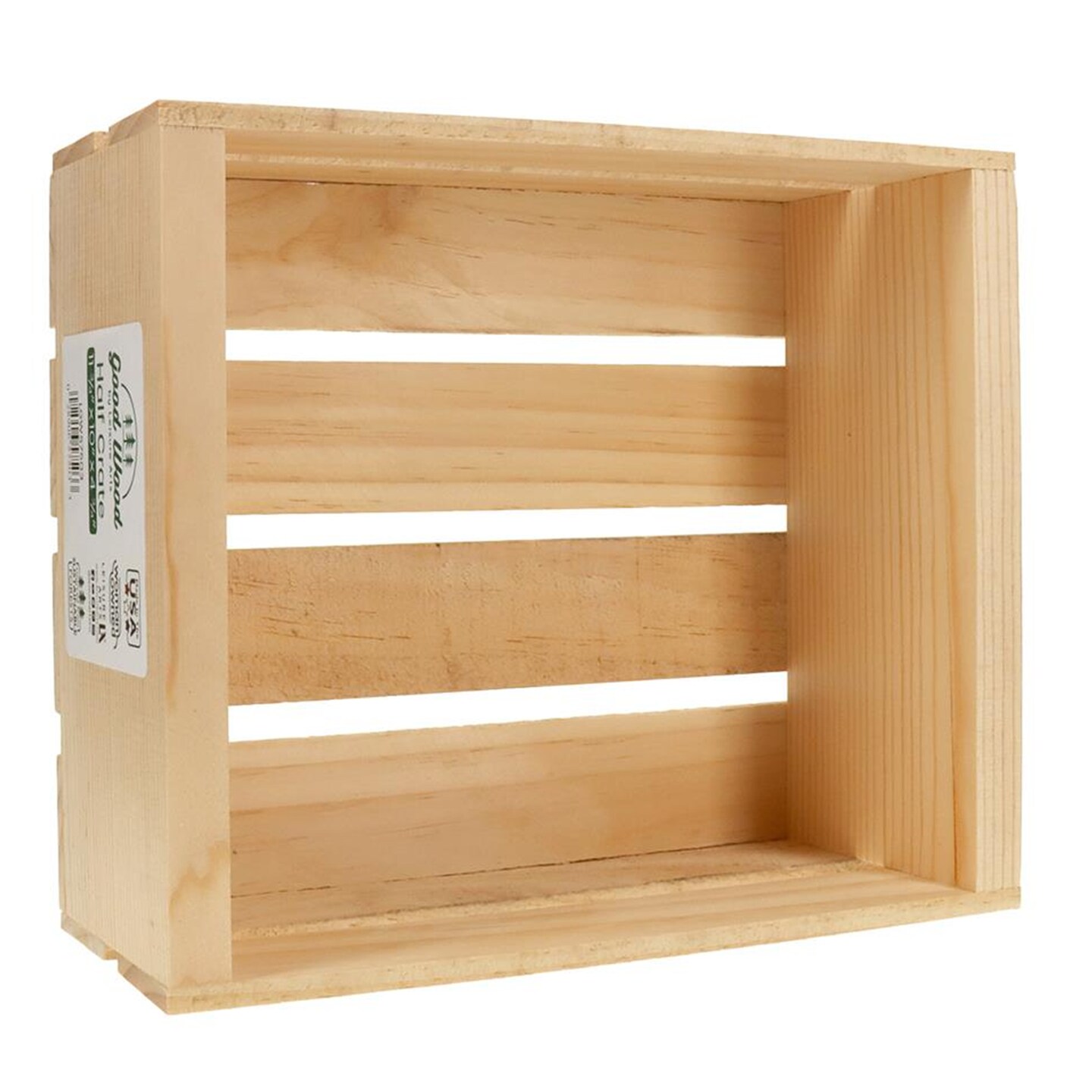 Good Wood by Leisure Arts Wooden Half Crate craft caddy in unfinished pine for storage wood crates, Large decorative boxes and centerpieces for the home and table 11.75" x 10x4.8"