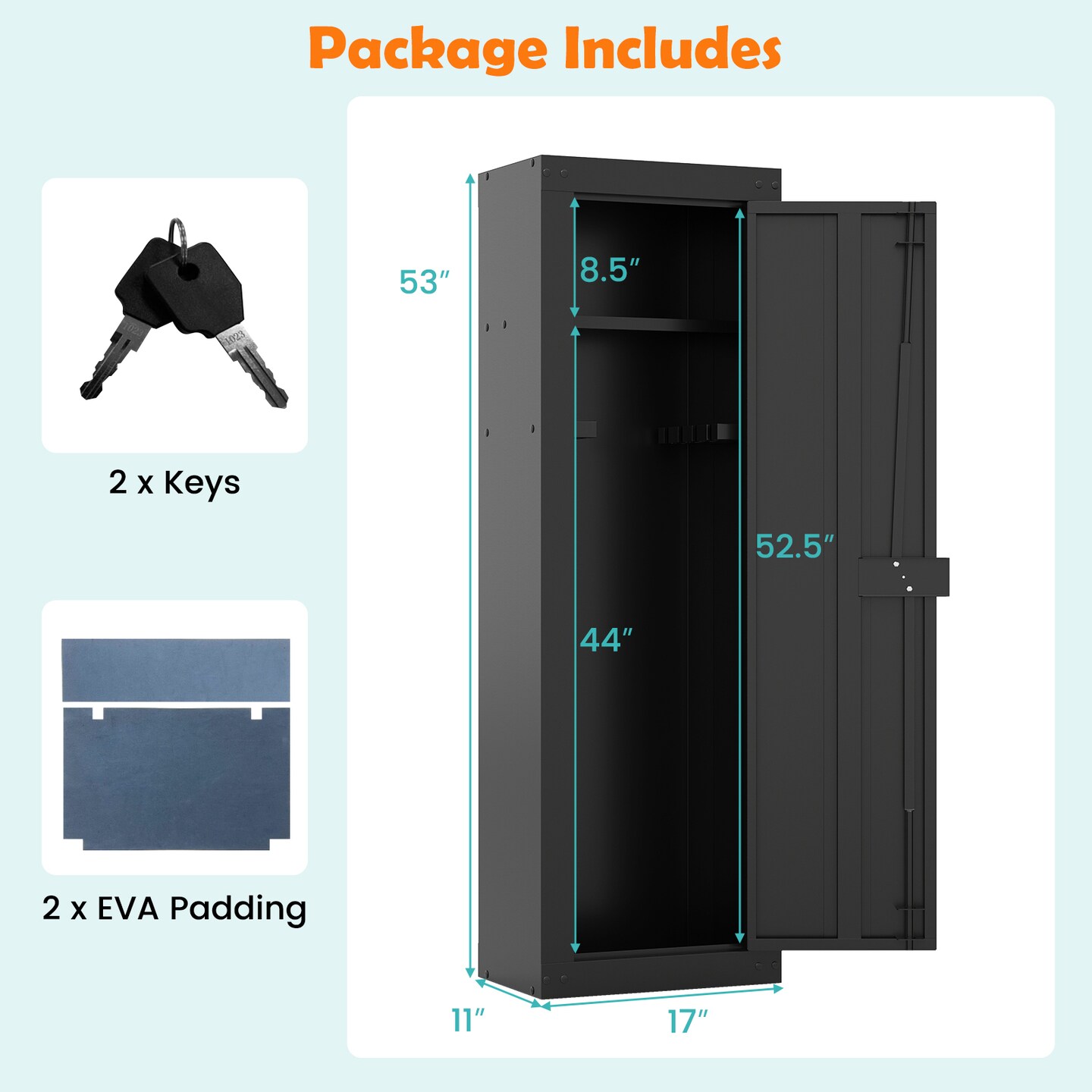 Black Steel 4-Gun Safe Cabinet with Lock, Ammo Shelf and EVA Padding