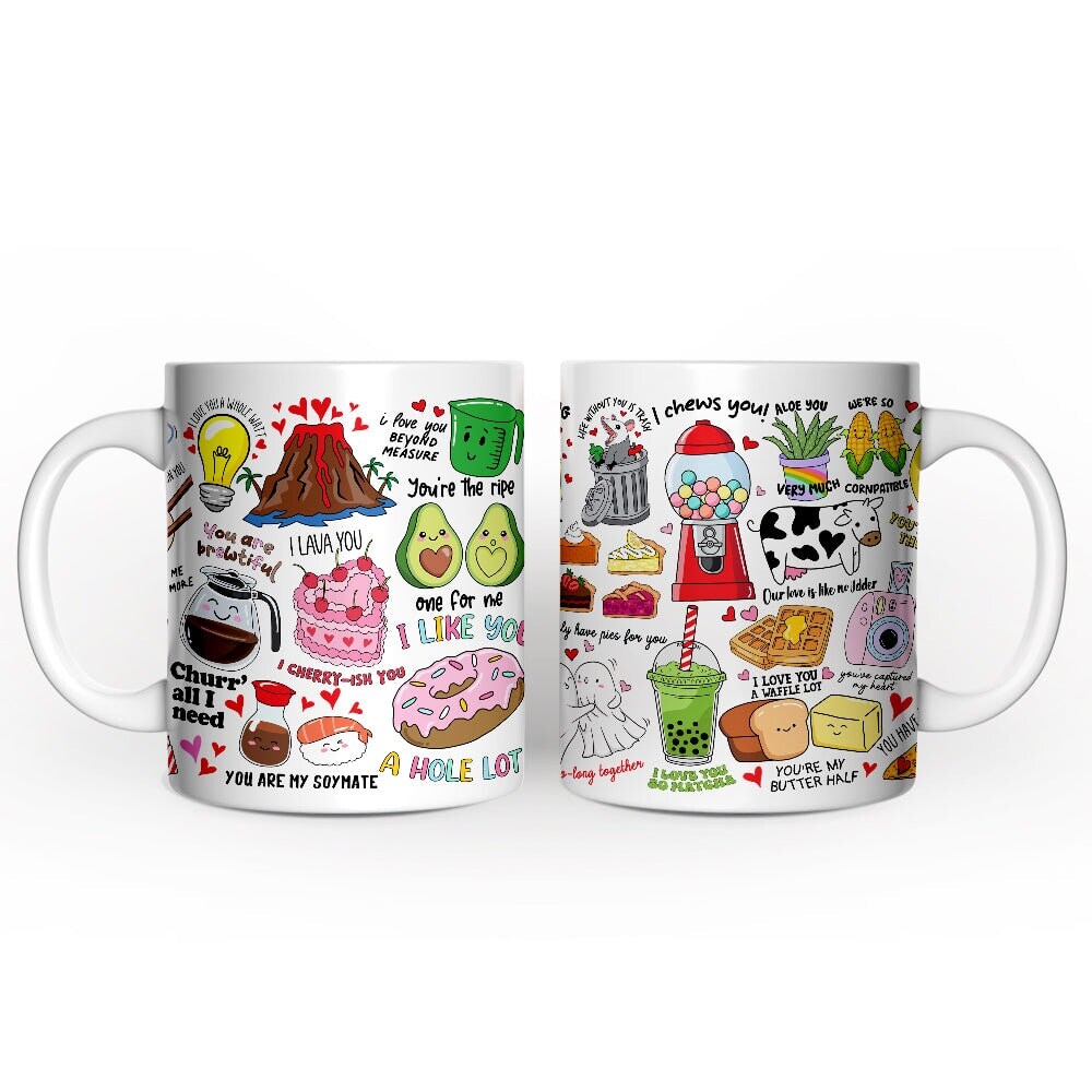 Hand Drawn Corny Love Puns Valentine Mug