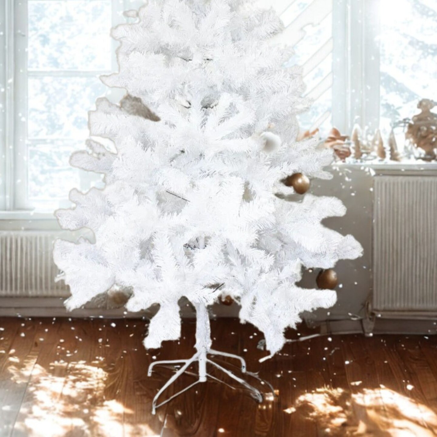 5ft White Classic Canadian Pine Christmas Tree with Hinged Branches and Stand