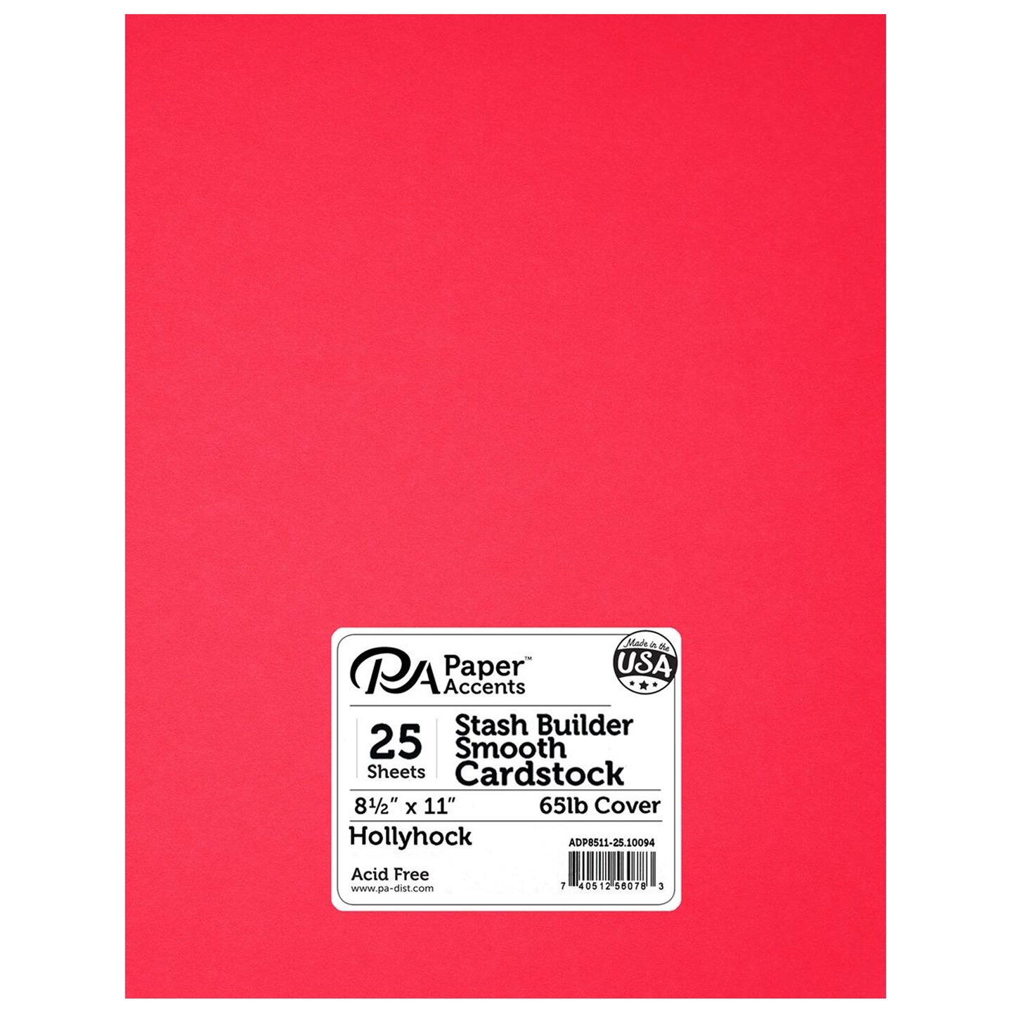 PA Paper Accents Stash Builder Cardstock 8.5" x 11" Hollyhock, 65lb colored cardstock paper for card making, scrapbooking, printing, quilling and crafts, 25 piece pack