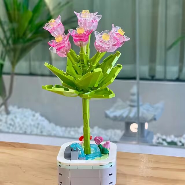Pink Crystal Blossom Cluster Mini Crystal Building Block Flower
