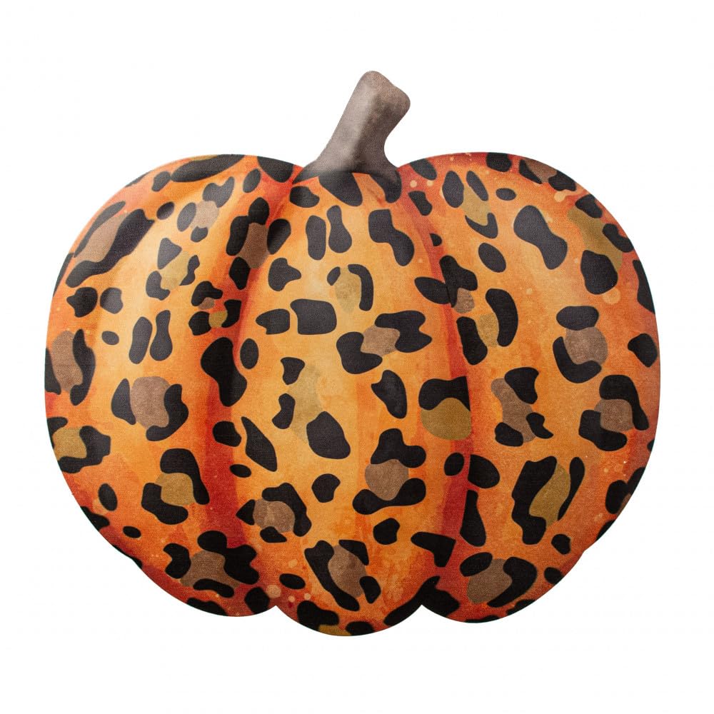 12" Leopard Print Pumpkin Sign, Embossed Metal - Orange, Black, Tan, Brown - for Wreath Accents, Centerpieces, Walls, Crafts, and Decorations - Fall, Halloween, Thanksgiving