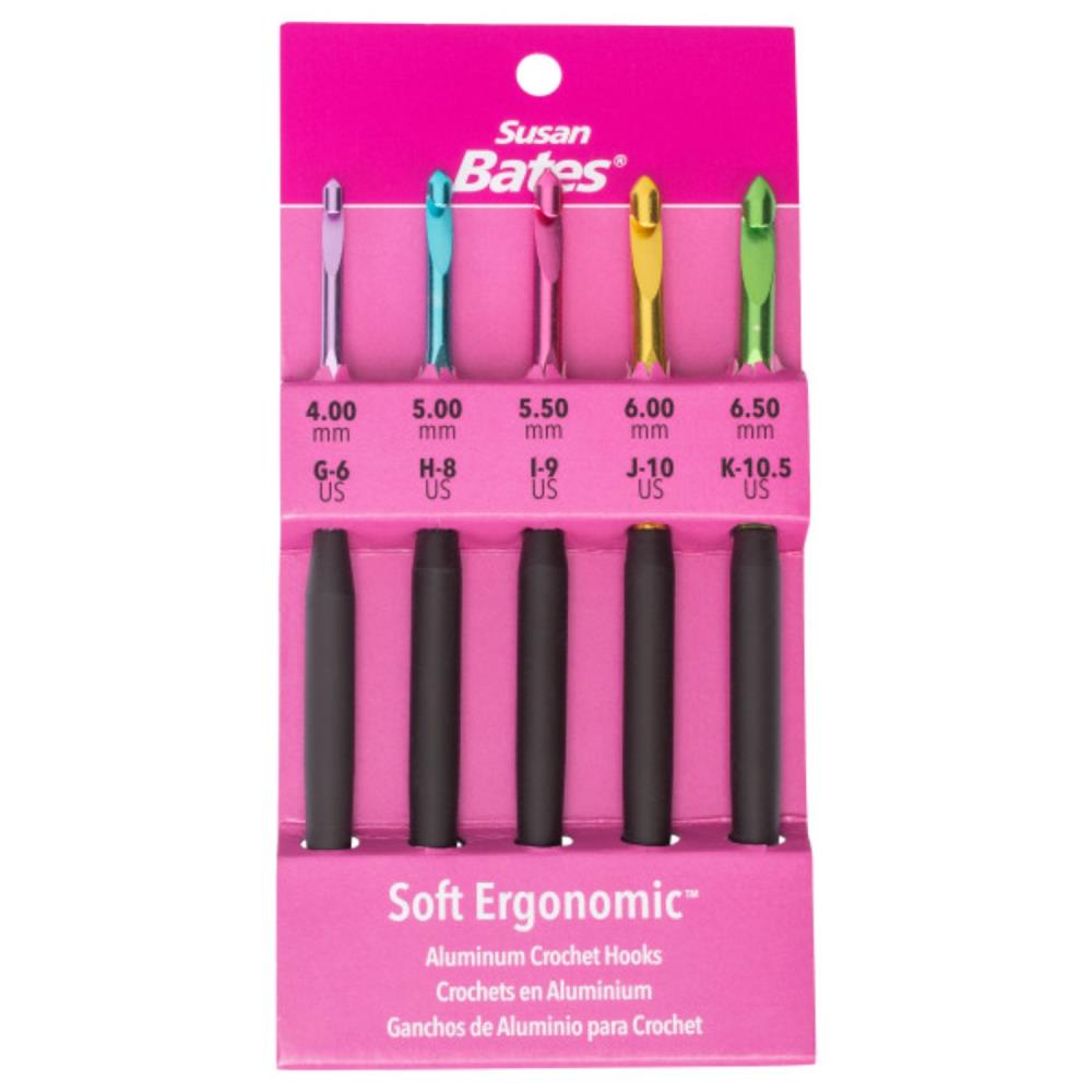 Susan Bates Silvalume Soft Ergonomic Crochet Hook Set - 5 Hooks - G6/4mm to K10/6.5mm